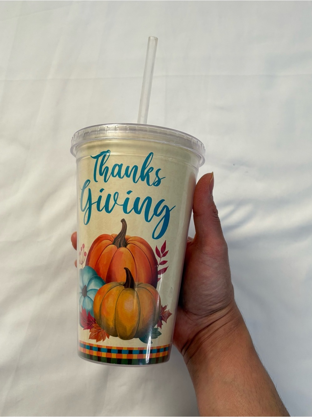 Thanksgiving Pumpkin Reusable Tumbler Cup - Cream